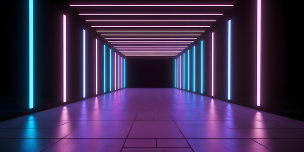 Een kamer met roze en blauwe lichten