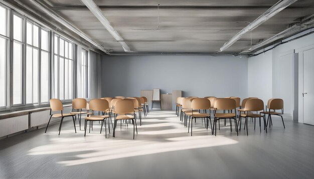 een kamer met stoelen en een muur die zegt conferentiezaal