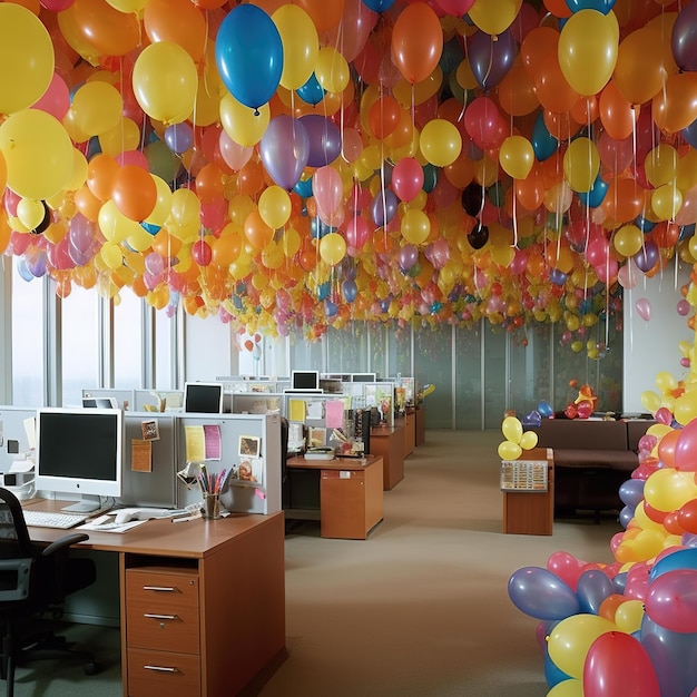 Een kamer vol ballonnen.