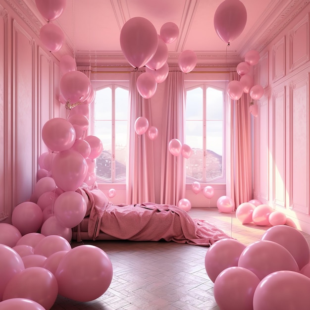 Een kamer vol ballonnen.