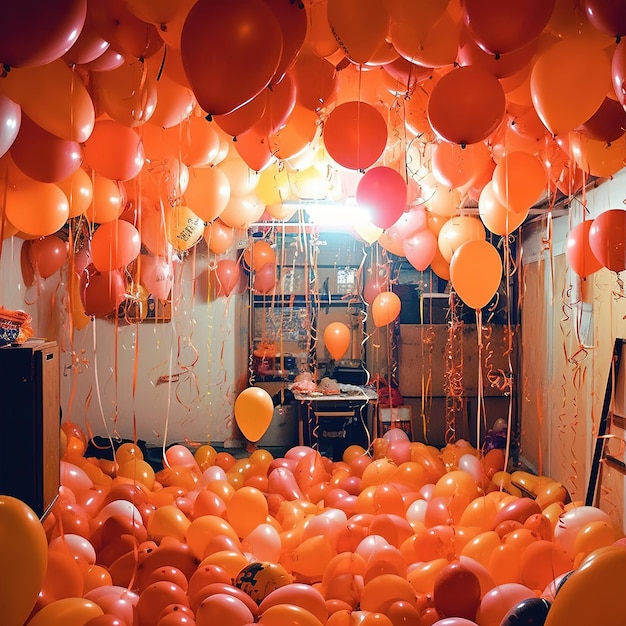 Een kamer vol ballonnen.