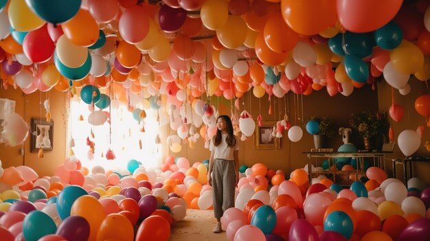 Een kamer vol ballonnen.