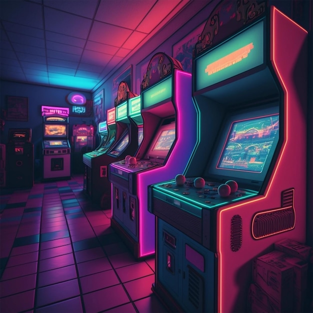 Een kamer vol met arcade-machines uit de jaren 80 en 90 AI