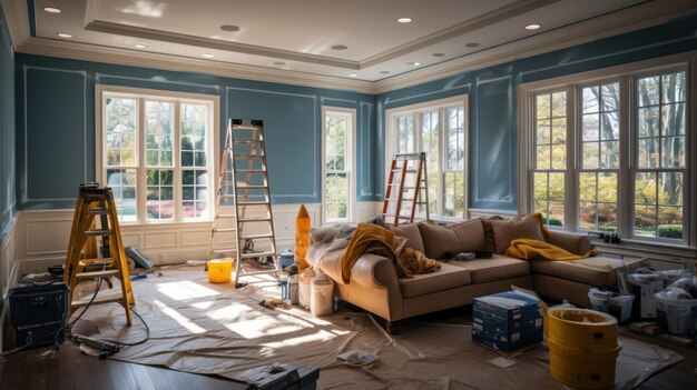 Een kamer wordt opnieuw geschilderd in een heldere en uitnodigende kleur