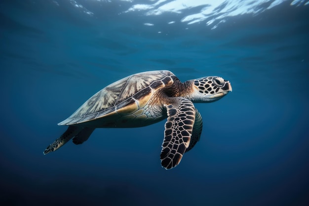 Een karetschildpad die in de oceaan zwemt