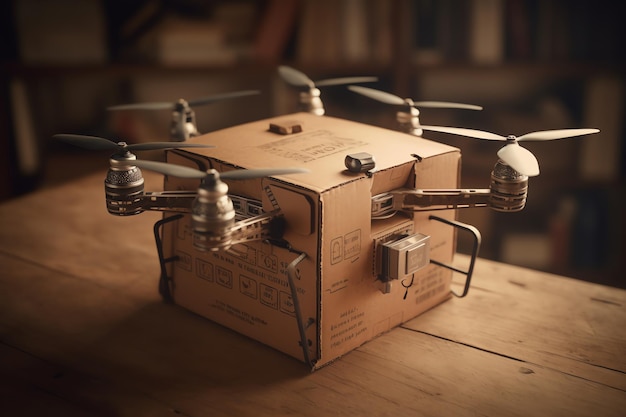 Een kartonnen doos met de tekst 'box drone' erop