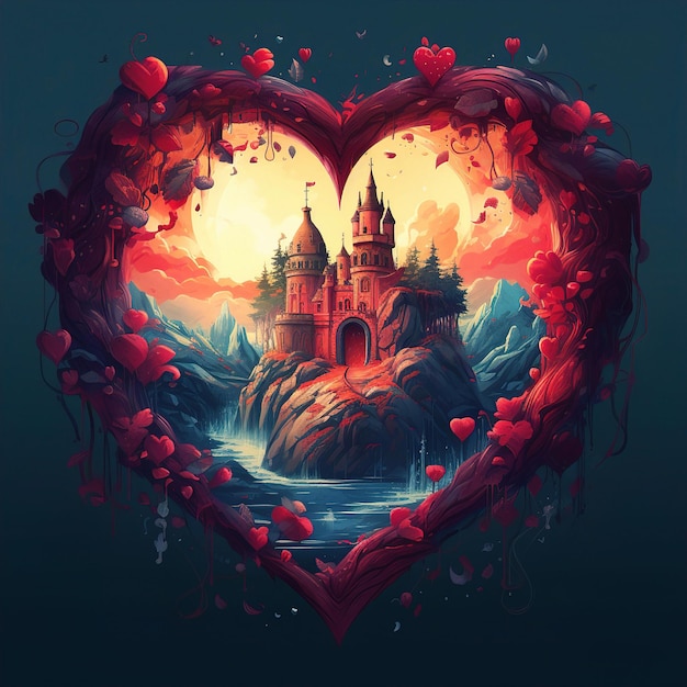 een kasteel met een hart waarop kasteel staat