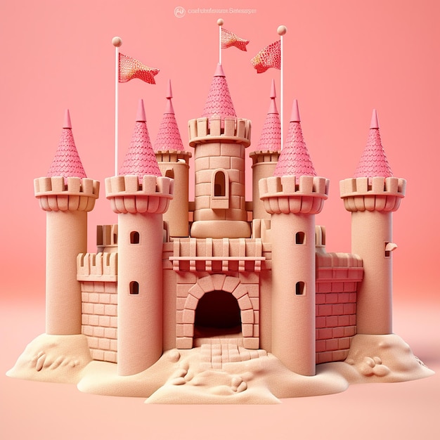 Een kasteel met een roze achtergrond en het woord "strand" erop.