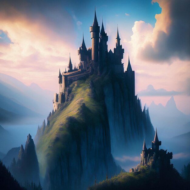 een kasteel op een klif met een kasteel op de top.