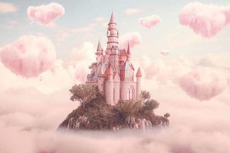 Foto een kasteel op een wolk.