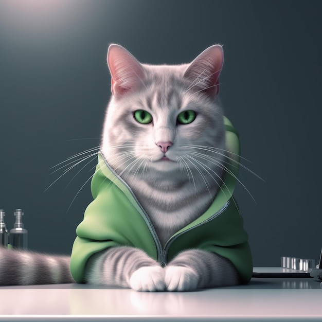 een kat die een groen shirt draagt met de tekst quot cat quot