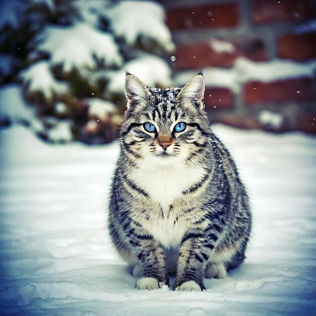 Foto een kat die in de sneeuw zit