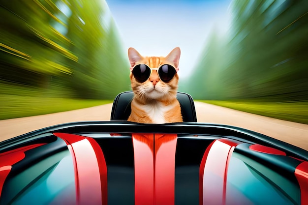 Foto een kat in een auto met zonnebril