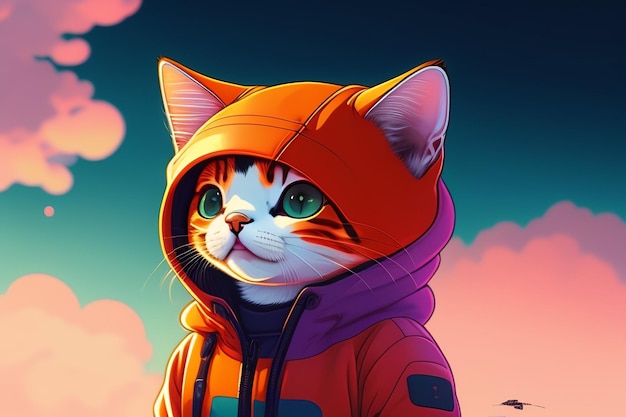 Een kat in een hoodie met het woord kat erop