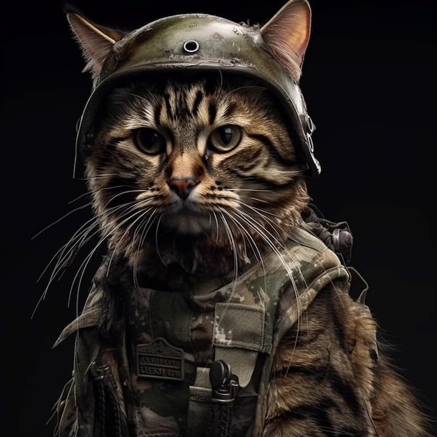 Foto een kat in een militair uniform met de woorden leger erop.