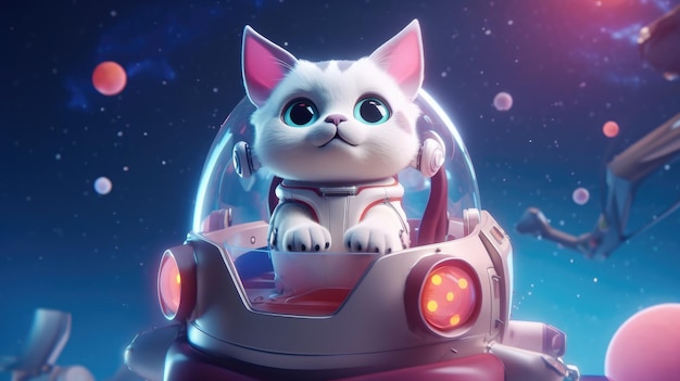 Een kat in een ruimteschip met een ruimtepak erop