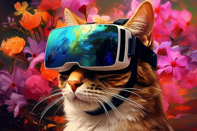 een kat in een virtual reality helm