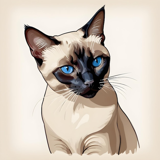een kat met blauwe ogen en een zwarte neus