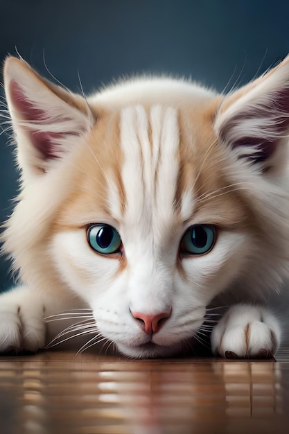 Een kat met blauwe ogen kijkt naar de camera.