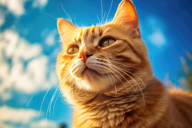Een kat met een blauwe hemelachtergrond