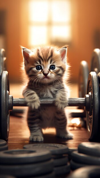 Foto een kat met een halter op zijn rug