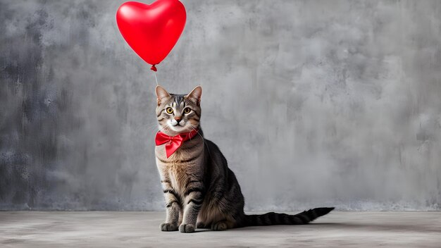 een kat met een hartvormige ballon die zegt quote love quote