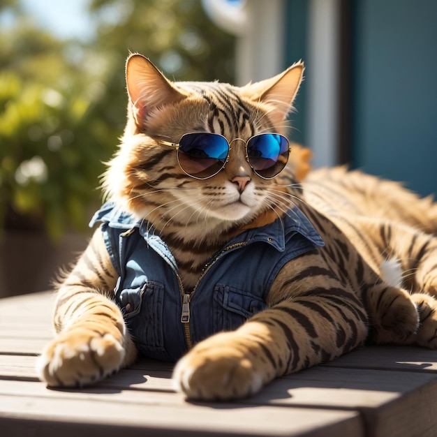 Een kat met een klassieke Wayfarer zonnebril