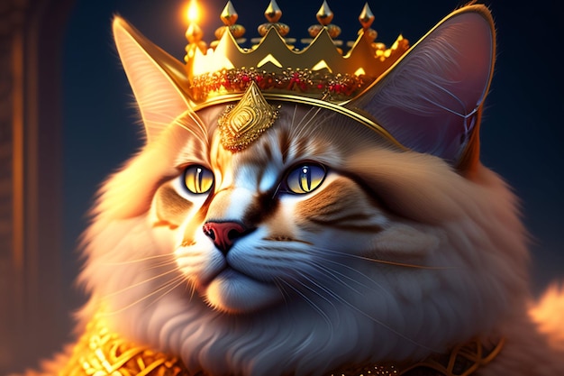 Een kat met een kroon op zijn hoofd