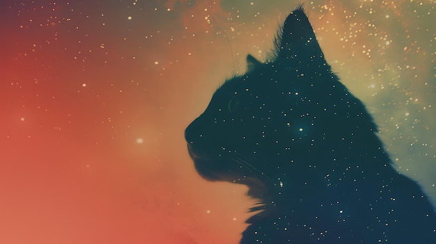 een kat met een lange staart kijkt omhoog naar de hemel