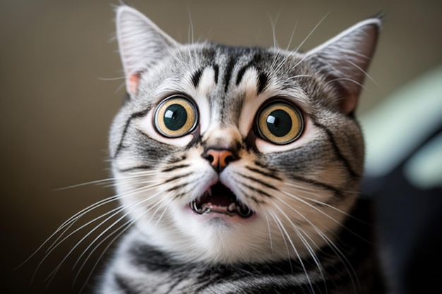 Een kat met een verbaasde blik op zijn gezicht