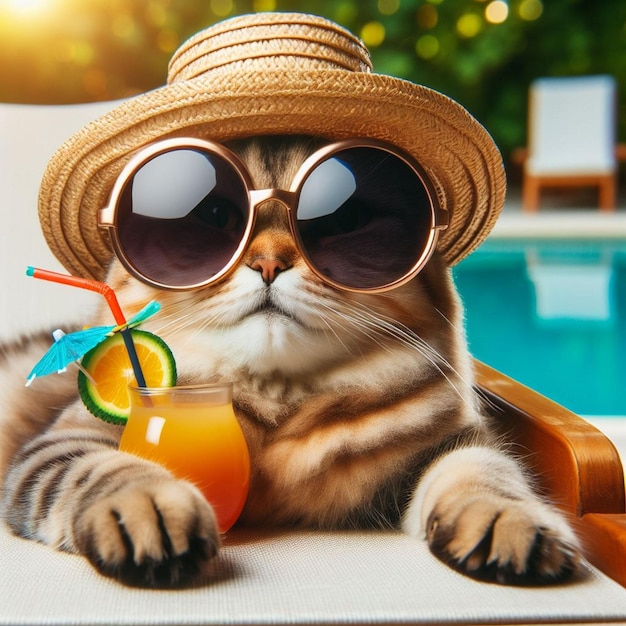 Een kat met een zonnebril.