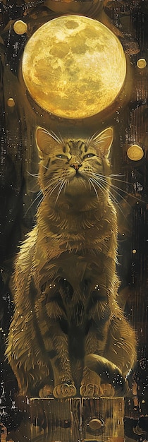 een kat met gele ogen zit voor een raam met een licht erop