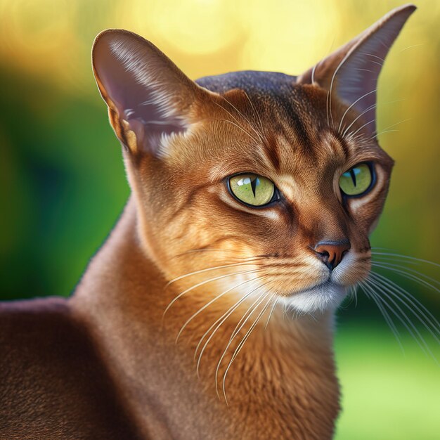 Een kat met groene ogen en een gele achtergrond