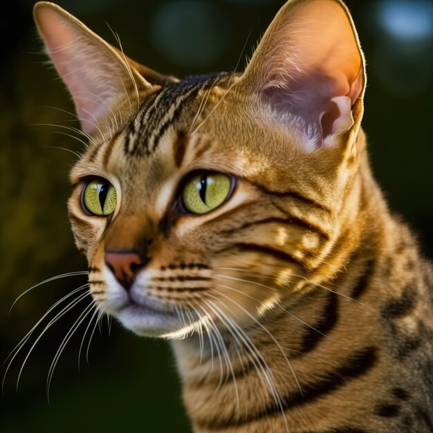 Een kat met groene ogen en een zwarte streep op zijn gezicht