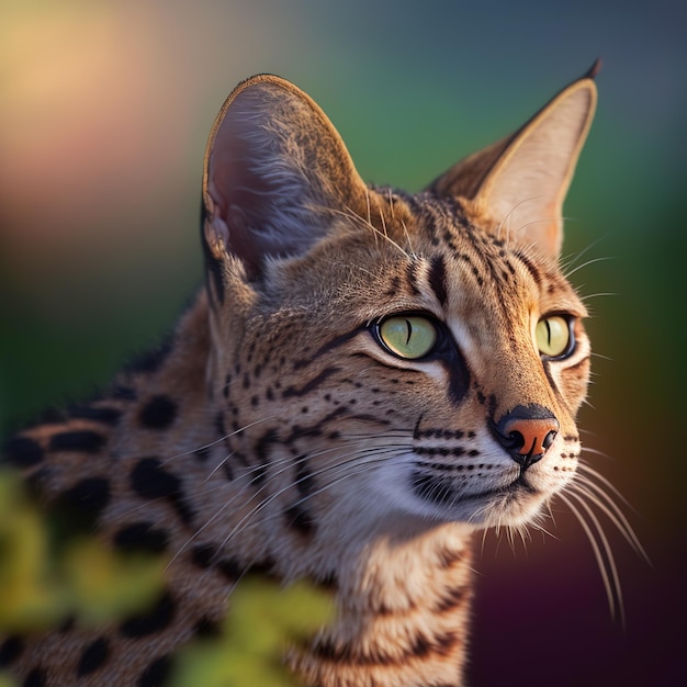 Een kat met groene ogen kijkt naar de camera.