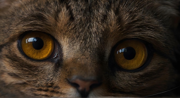 een kat met oranje ogen die naar de camera kijkt