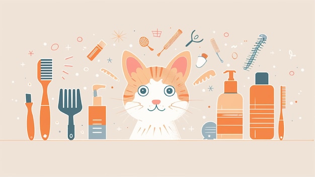 een kat met veel items, waaronder een kat en een doos met toiletartikelen