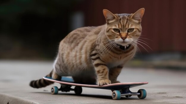 Een kat met zonnebril die naar een rolschaatsbaan gaat Generatieve AI