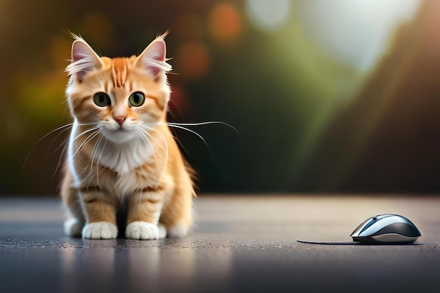 Een kat naast een telefoon waarop 'kat' staat