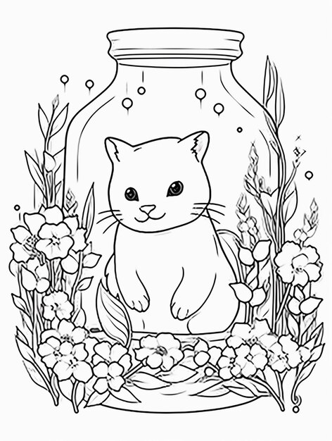 Foto een kat zit in een pot met bloemen en planten generatieve ai