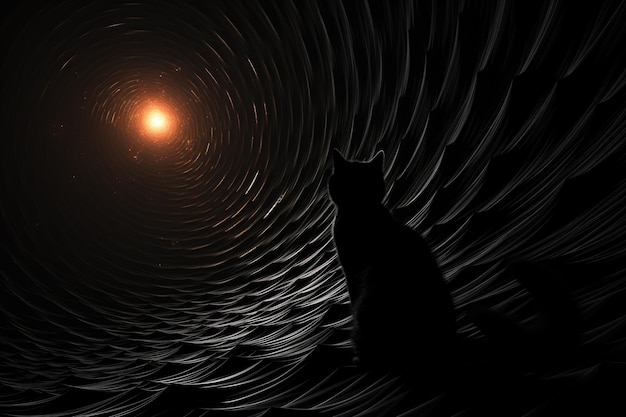 Een kat zit voor een spiraalvormig licht ai