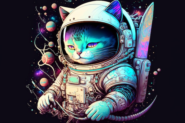 Een kattenastronaut wordt getoond in een ruimtepak.