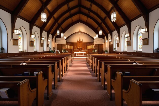 een kerk een tempel waarin mensen staan te staren naar het licht dat de kamer doorboort en de rook t