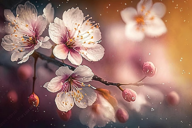 Een kersenbloesemboom in volle bloei met delicate roze en witte bloemen die de takken bedekken Generatieve AI