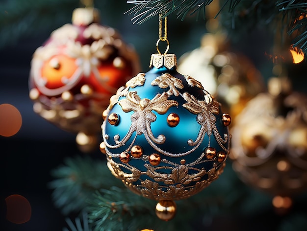 Een kerstbal voor de kerstboom Close-up van het kerstdecor Nieuwjaar en Kerstmis