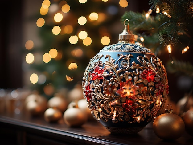 Een kerstbal voor de kerstboom Close-up van het kerstdecor Nieuwjaar en Kerstmis