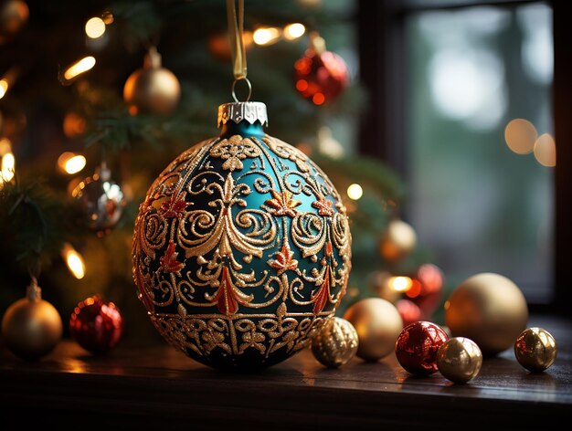 Een kerstbal voor de kerstboom Close-up van het kerstdecor Nieuwjaar en Kerstmis