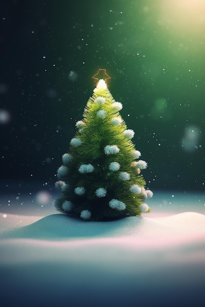 Een kerstboom in de sneeuw met de woorden christmas erop