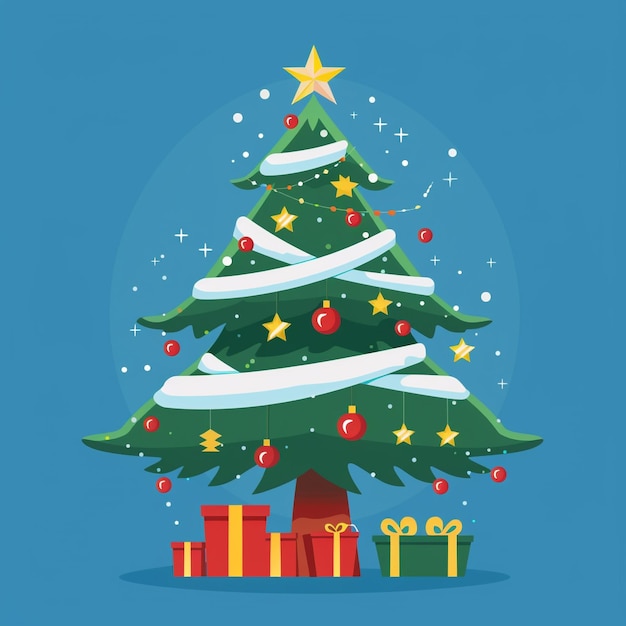 een kerstboom met een ster erop en een blauwe achtergrond