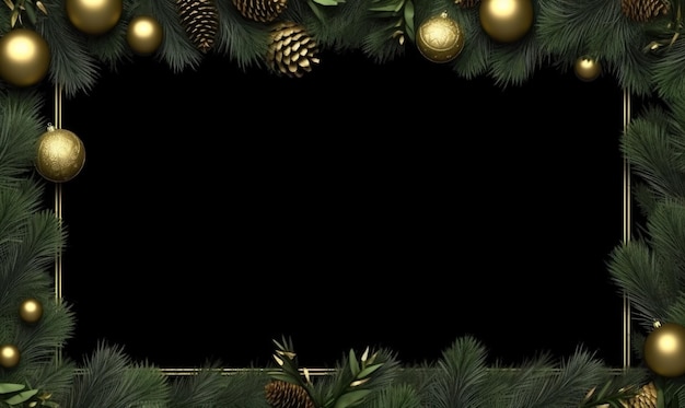 een kerstboom met gouden ornamenten en een zwarte achtergrond